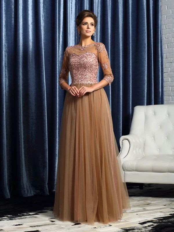 A-Line/Princess Scoop 3/4 Sleeves Long Elastic Woven Satin Mother of the Bride Dresses TPP0007239 A-Line/Princess Scoop 3/4 Sleeves Long Elastic Woven Satin Mother of the Bride Dresses TPP0007239