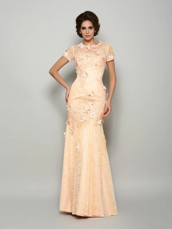 Trumpet/Mermaid Scoop Applique Short Sleeves Long Satin Mother of the Bride Dresses TPP0007293 Trumpet/Mermaid Scoop Applique Short Sleeves Long Satin Mother of the Bride Dresses TPP0007293