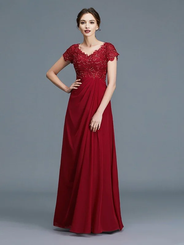 A-Line/Princess V-neck Short Sleeves Ruffles Chiffon Floor-Length Mother of the Bride Dresses TPP0007213 A-Line/Princess V-neck Short Sleeves Ruffles Chiffon Floor-Length Mother of the Bride Dresses TPP0007213