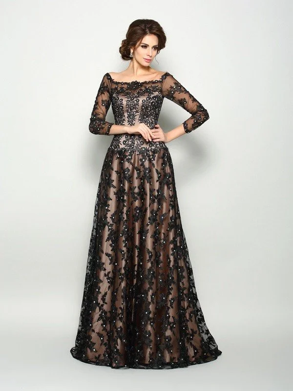 A-Line/Princess Off-the-Shoulder Lace 3/4 Sleeves Long Satin Mother of the Bride Dresses TPP0007102 A-Line/Princess Off-the-Shoulder Lace 3/4 Sleeves Long Satin Mother of the Bride Dresses TPP0007102