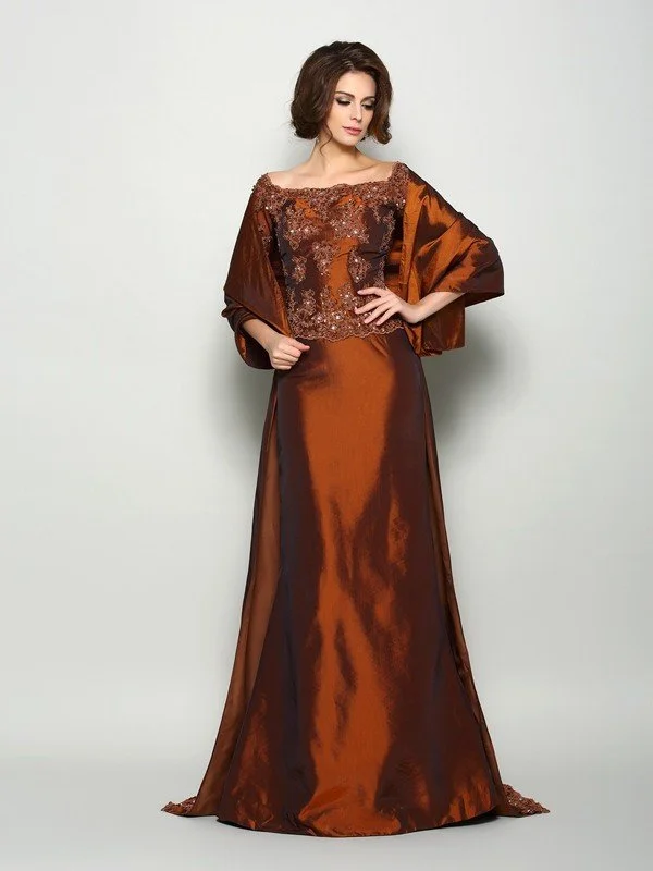A-Line/Princess Off-the-Shoulder Beading 1/2 Sleeves Long Taffeta Mother of the Bride Dresses TPP0007191 A-Line/Princess Off-the-Shoulder Beading 1/2 Sleeves Long Taffeta Mother of the Bride Dresses TPP0007191