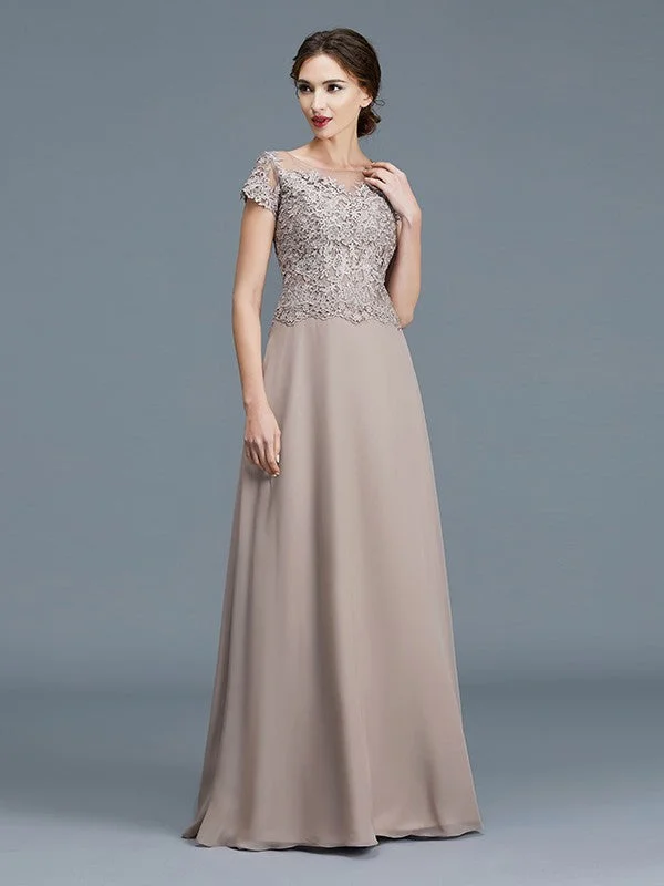 A-Line/Princess Scoop Short Sleeves Applique Floor-Length Chiffon Mother of the Bride Dresses TPP0007275 A-Line/Princess Scoop Short Sleeves Applique Floor-Length Chiffon Mother of the Bride Dresses TPP0007275