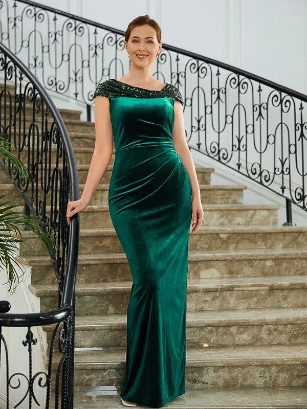 Addison Sheath/Column Velvet Ruched V-neck Sleeveless Floor-Length Mother of the Bride Dresses STIP0020245 Addison Sheath/Column Velvet Ruched V-neck Sleeveless Floor-Length Mother of the Bride Dresses STIP0020245