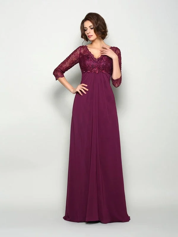 A-Line/Princess V-neck Beading 3/4 Sleeves Long Chiffon Mother of the Bride Dresses TPP0007205 A-Line/Princess V-neck Beading 3/4 Sleeves Long Chiffon Mother of the Bride Dresses TPP0007205