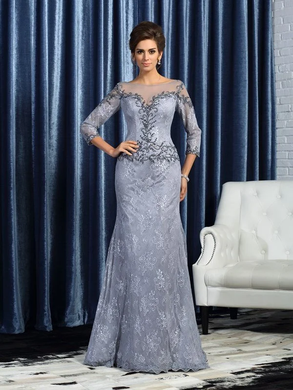 Trumpet/Mermaid Bateau Beading 3/4 Sleeves Long Lace Mother of the Bride Dresses TPP0007052 Trumpet/Mermaid Bateau Beading 3/4 Sleeves Long Lace Mother of the Bride Dresses TPP0007052