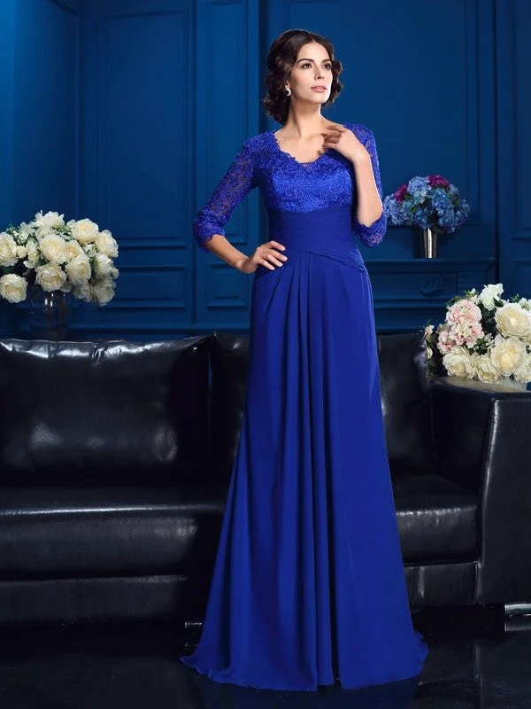 A-Line/Princess V-neck Applique 3/4 Sleeves Long Chiffon Mother of the Bride Dresses TPP0007278 A-Line/Princess V-neck Applique 3/4 Sleeves Long Chiffon Mother of the Bride Dresses TPP0007278