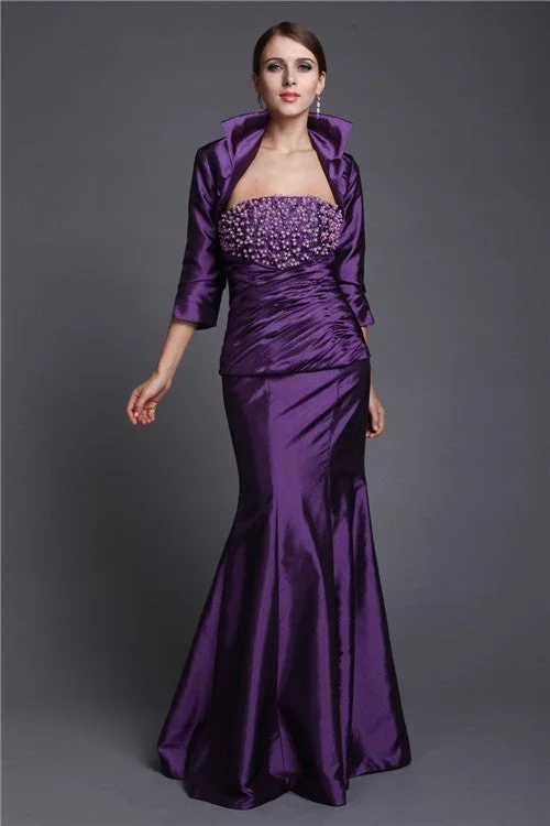 Trumpet/Mermaid Sleeveless Beading Strapless Long Taffeta Mother of the Bride Dresses TPP0007437