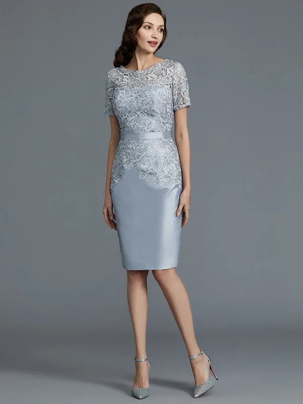 Sheath/Column Scoop Short Sleeves Knee-Length Taffeta Mother of the Bride Dresses TPP0007169 Sheath/Column Scoop Short Sleeves Knee-Length Taffeta Mother of the Bride Dresses TPP0007169