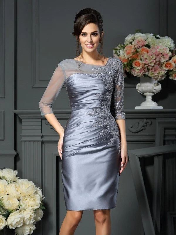 Sheath/Column Scoop Beading 1/2 Sleeves Short Satin Mother of the Bride Dresses TPP0007038 Sheath/Column Scoop Beading 1/2 Sleeves Short Satin Mother of the Bride Dresses TPP0007038