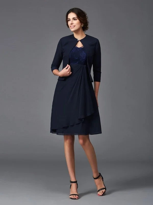A-Line/Princess V-neck Lace 1/2 Sleeves Short Chiffon Mother of the Bride Dresses TPP0007327 A-Line/Princess V-neck Lace 1/2 Sleeves Short Chiffon Mother of the Bride Dresses TPP0007327
