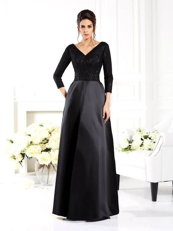 A-Line/Princess V-neck Beading 3/4 Sleeves Long Satin Mother of the Bride Dresses TPP0007195 A-Line/Princess V-neck Beading 3/4 Sleeves Long Satin Mother of the Bride Dresses TPP0007195