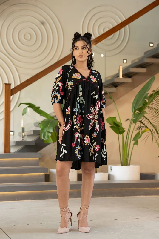 Black Embroidered Cotton Dress