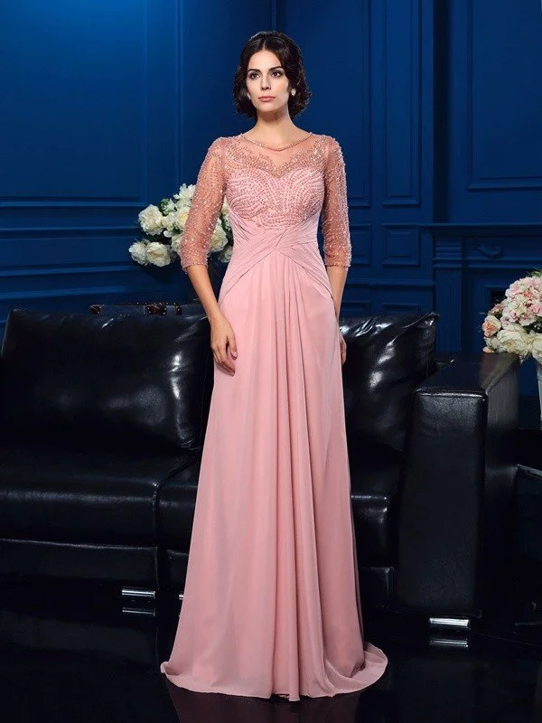 A-Line/Princess Scoop Beading 3/4 Sleeves Long Chiffon Mother of the Bride Dresses TPP0007135 A-Line/Princess Scoop Beading 3/4 Sleeves Long Chiffon Mother of the Bride Dresses TPP0007135