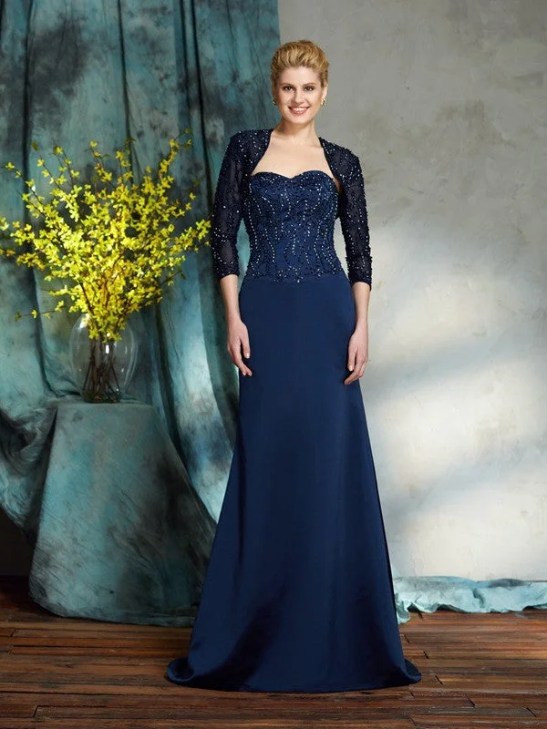 Sheath/Column Sweetheart Sequin Sleeveless Long Satin Mother of the Bride Dresses TPP0007388