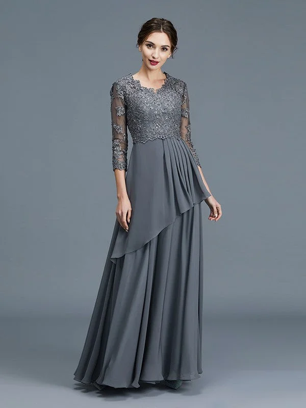 A-Line/Princess V-neck 3/4 Sleeves Ruffles Chiffon Floor-Length Mother of the Bride Dresses TPP0007295 A-Line/Princess V-neck 3/4 Sleeves Ruffles Chiffon Floor-Length Mother of the Bride Dresses TPP0007295