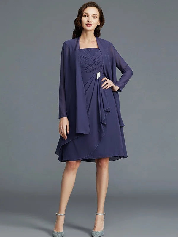 Sheath/Column Straps Chiffon Knee-Length Sleeveless Mother of the Bride Dresses TPP0007367