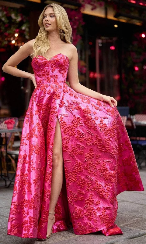 Sherri Hill 56928 - Textured Satin Dress with Side Slit