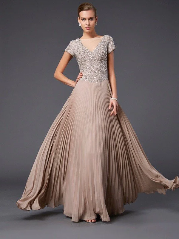 A-Line/Princess V-neck Short Sleeves Beading Long Chiffon Mother of the Bride Dresses TPP0007126 A-Line/Princess V-neck Short Sleeves Beading Long Chiffon Mother of the Bride Dresses TPP0007126