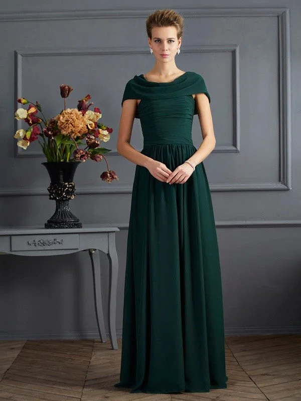 A-Line/Princess Scoop Short Sleeves Pleats Long Chiffon Mother of the Bride Dresses TPP0007366