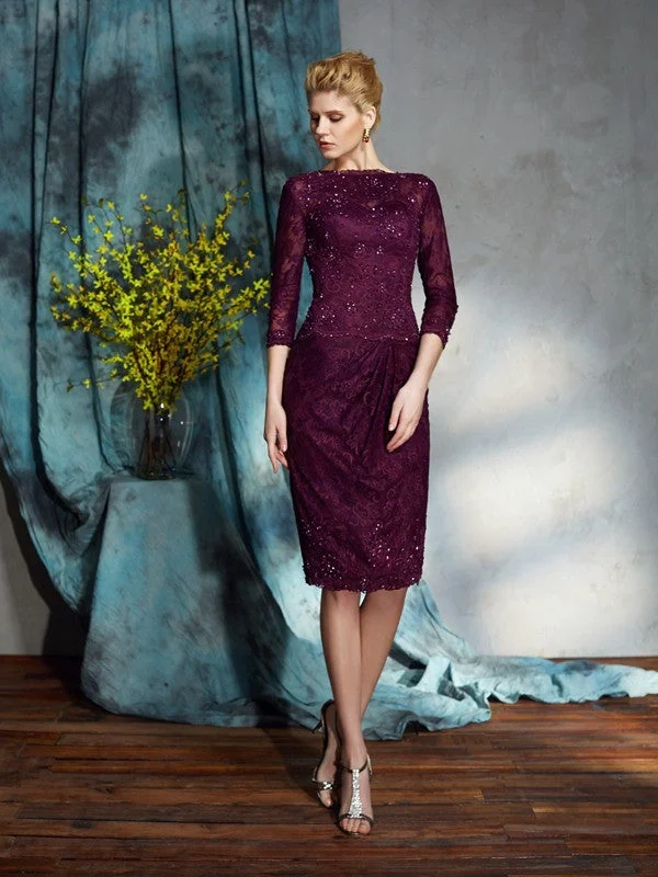 Sheath/Column Bateau Lace 3/4 Sleeves Short Lace Mother of the Bride Dresses TPP0007170 Sheath/Column Bateau Lace 3/4 Sleeves Short Lace Mother of the Bride Dresses TPP0007170