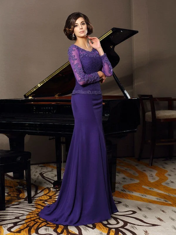 A-Line/Princess Scoop Applique 3/4 Sleeves Long Chiffon Mother of the Bride Dresses TPP0007188 A-Line/Princess Scoop Applique 3/4 Sleeves Long Chiffon Mother of the Bride Dresses TPP0007188