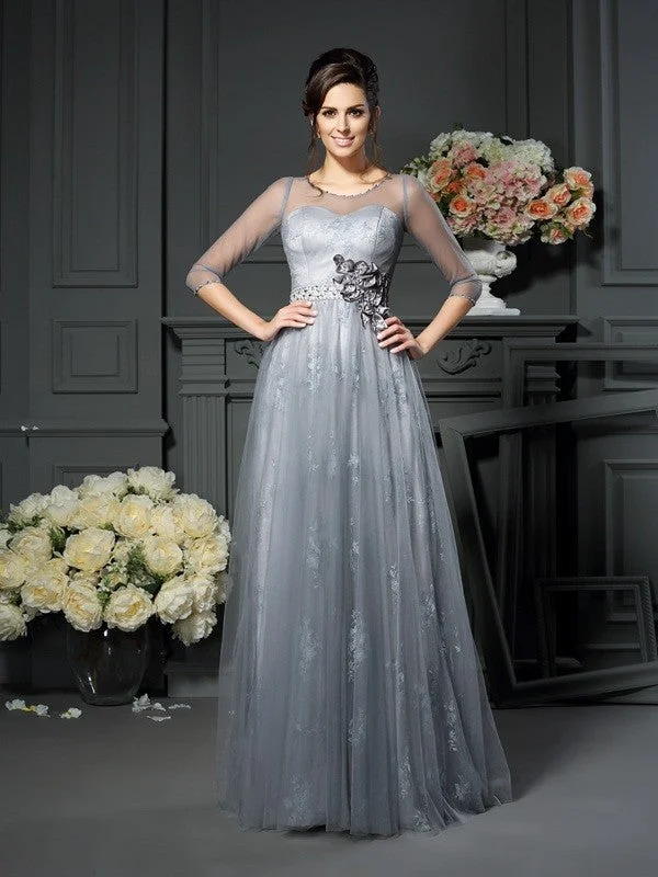 A-Line/Princess Scoop Lace 1/2 Sleeves Long Satin Mother of the Bride Dresses TPP0007136 A-Line/Princess Scoop Lace 1/2 Sleeves Long Satin Mother of the Bride Dresses TPP0007136