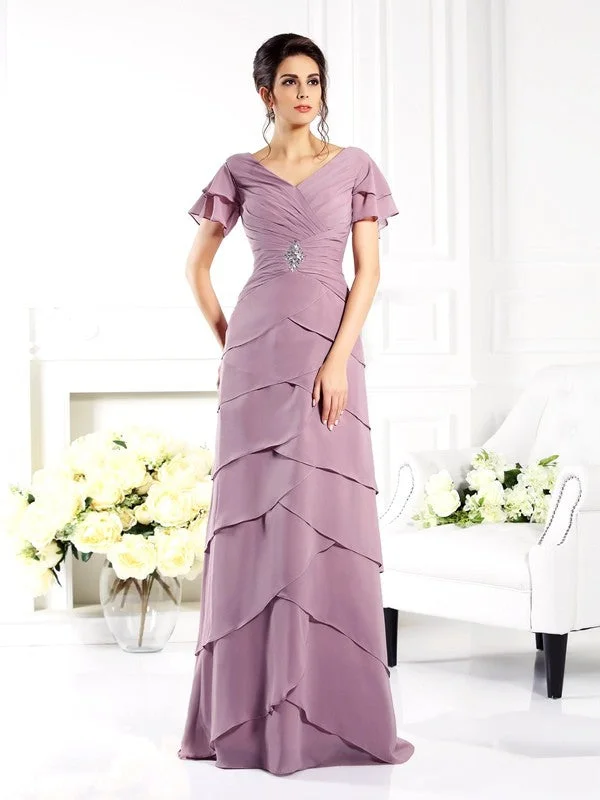 Sheath/Column V-neck Short Sleeves Long Chiffon Mother of the Bride Dresses TPP0007269 Sheath/Column V-neck Short Sleeves Long Chiffon Mother of the Bride Dresses TPP0007269