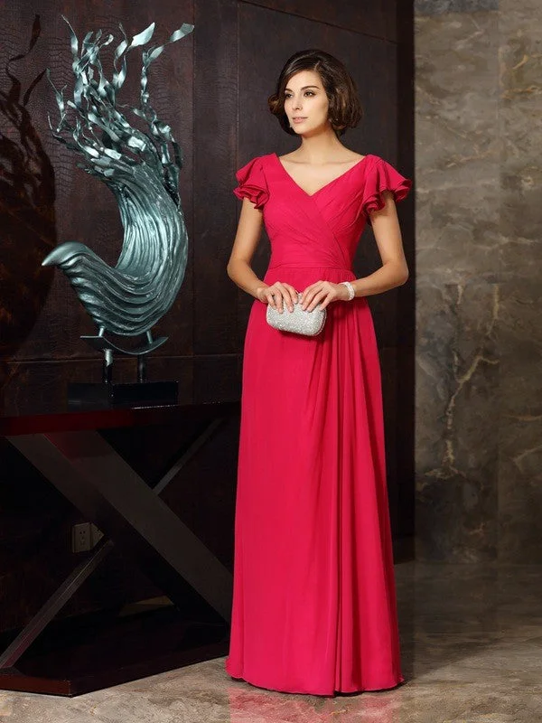 A-Line/Princess V-neck Ruched Short Sleeves Long Chiffon Mother of the Bride Dresses TPP0007254 A-Line/Princess V-neck Ruched Short Sleeves Long Chiffon Mother of the Bride Dresses TPP0007254