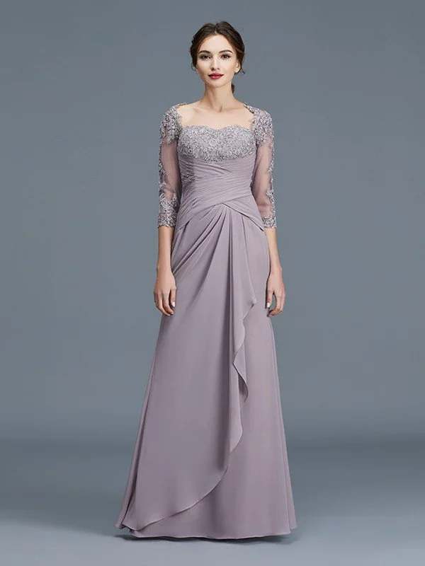 Sheath/Column 3/4 Sleeves Sweetheart Ruffles Chiffon Floor-Length Mother of the Bride Dresses TPP0007059 Sheath/Column 3/4 Sleeves Sweetheart Ruffles Chiffon Floor-Length Mother of the Bride Dresses TPP0007059