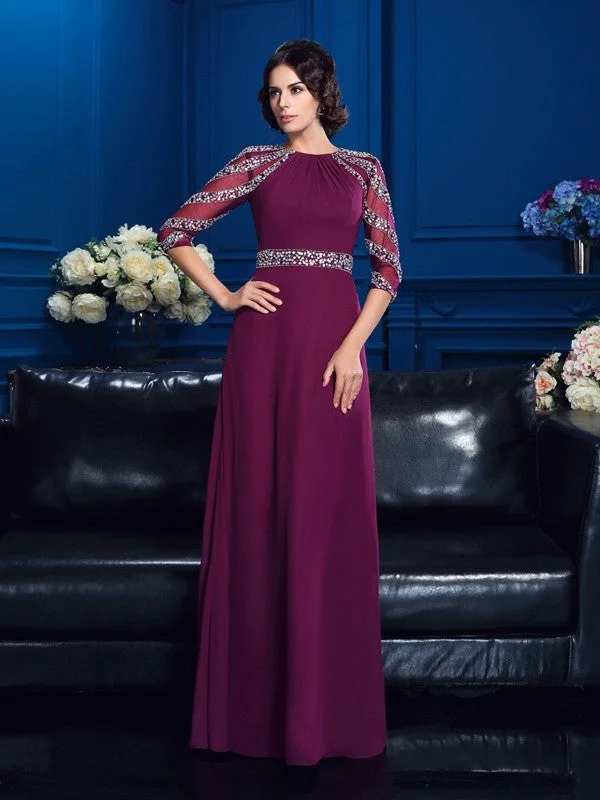 A-Line/Princess Scoop Beading 3/4 Sleeves Long Chiffon Mother of the Bride Dresses TPP0007189 A-Line/Princess Scoop Beading 3/4 Sleeves Long Chiffon Mother of the Bride Dresses TPP0007189