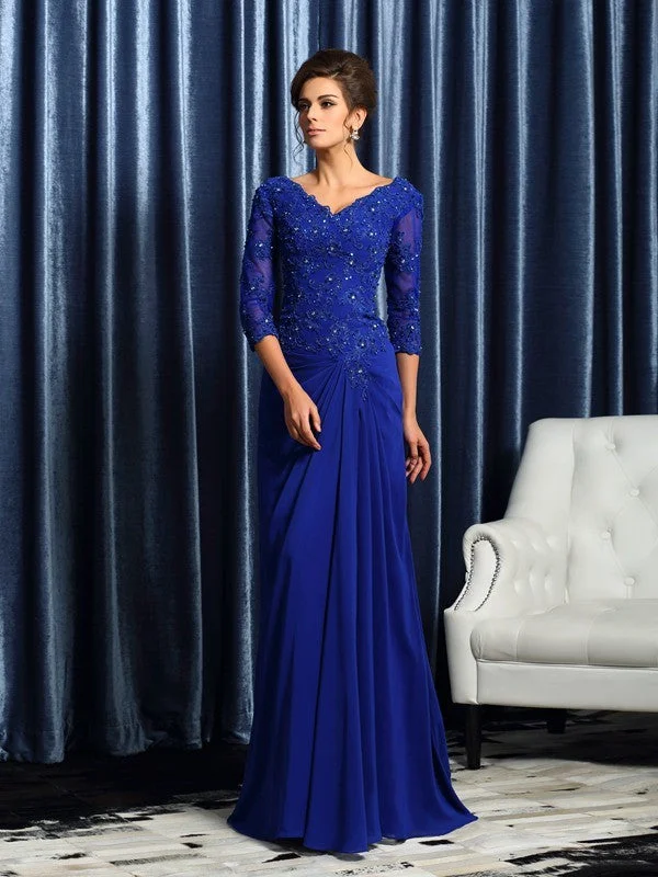 A-Line/Princess V-neck Applique 3/4 Sleeves Long Chiffon Mother of the Bride Dresses TPP0007078 A-Line/Princess V-neck Applique 3/4 Sleeves Long Chiffon Mother of the Bride Dresses TPP0007078