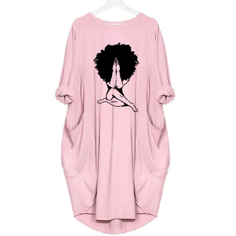 Black Women Print Dress Pocket Cute Dress Beach Vestidos Women Dresses Clothing Mujer Boho Plus Size