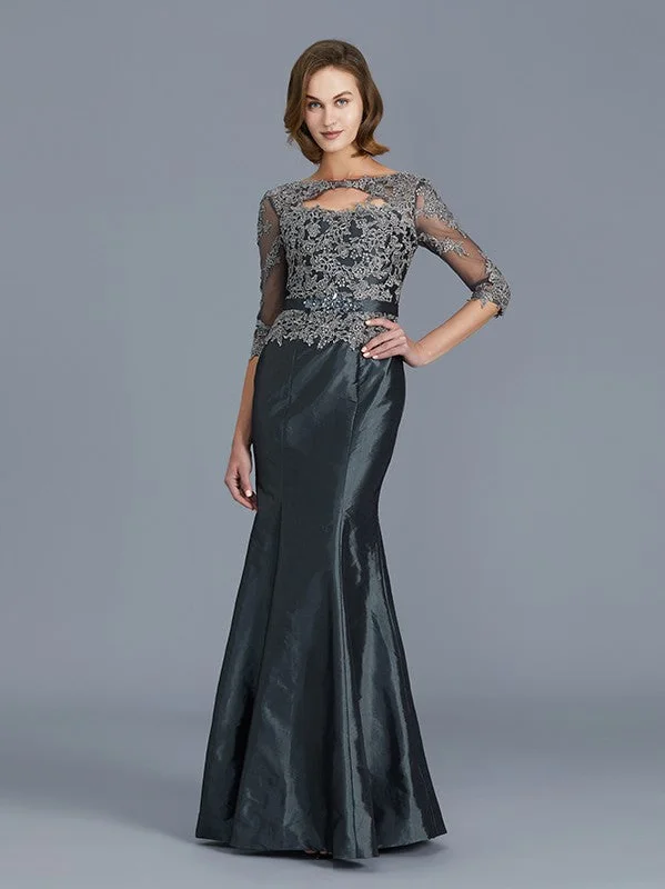 Trumpet/Mermaid Scoop 3/4 Sleeves Applique Floor-Length Taffeta Mother of the Bride Dresses TPP0007320 Trumpet/Mermaid Scoop 3/4 Sleeves Applique Floor-Length Taffeta Mother of the Bride Dresses TPP0007320
