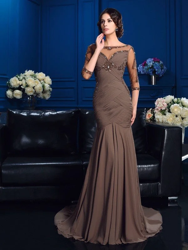 Sheath/Column Scoop Beading 3/4 Sleeves Long Chiffon Mother of the Bride Dresses TPP0007121 Sheath/Column Scoop Beading 3/4 Sleeves Long Chiffon Mother of the Bride Dresses TPP0007121
