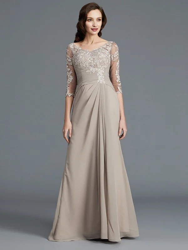 A-Line/Princess 1/2 Sleeves Scoop Applique Chiffon Floor-Length Mother of the Bride Dresses TPP0007072 A-Line/Princess 1/2 Sleeves Scoop Applique Chiffon Floor-Length Mother of the Bride Dresses TPP0007072