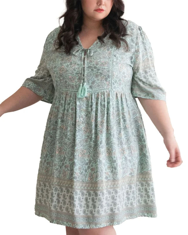 Nelly Dress A-line Bohemian Print Tassels Green | Green