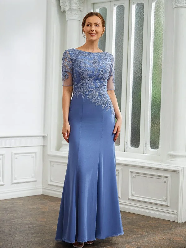 June Sheath/Column Chiffon Applique Bateau Short Sleeves Floor-Length Mother of the Bride Dresses STIP0020272 June Sheath/Column Chiffon Applique Bateau Short Sleeves Floor-Length Mother of the Bride Dresses STIP0020272