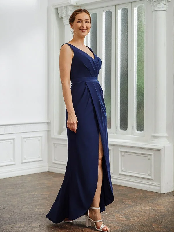 Elena Sheath/Column Stretch Crepe Ruched V-neck Sleeveless Floor-Length Mother of the Bride Dresses STIP0020258 Elena Sheath/Column Stretch Crepe Ruched V-neck Sleeveless Floor-Length Mother of the Bride Dresses STIP0020258