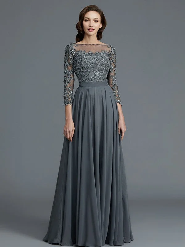 A-Line/Princess 3/4 Sleeves Bateau Floor-Length Chiffon Mother of the Bride Dresses TPP0007092 A-Line/Princess 3/4 Sleeves Bateau Floor-Length Chiffon Mother of the Bride Dresses TPP0007092