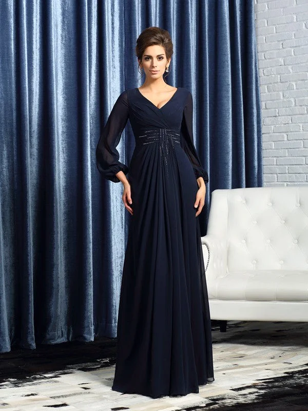 A-Line/Princess V-neck Beading Long Sleeves Long Chiffon Mother of the Bride Dresses TPP0007166 A-Line/Princess V-neck Beading Long Sleeves Long Chiffon Mother of the Bride Dresses TPP0007166