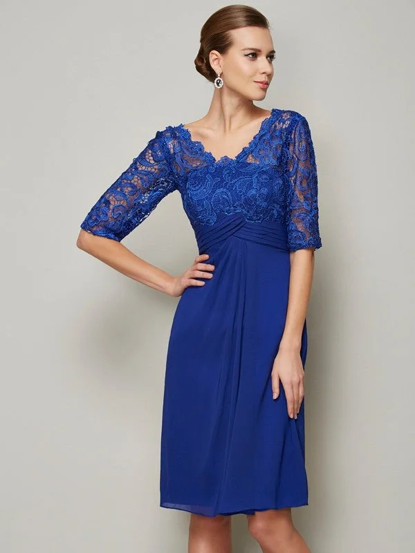 Sheath/Column V-neck 1/2 Sleeves Lace Short Chiffon Mother of the Bride Dresses TPP0007127 Sheath/Column V-neck 1/2 Sleeves Lace Short Chiffon Mother of the Bride Dresses TPP0007127