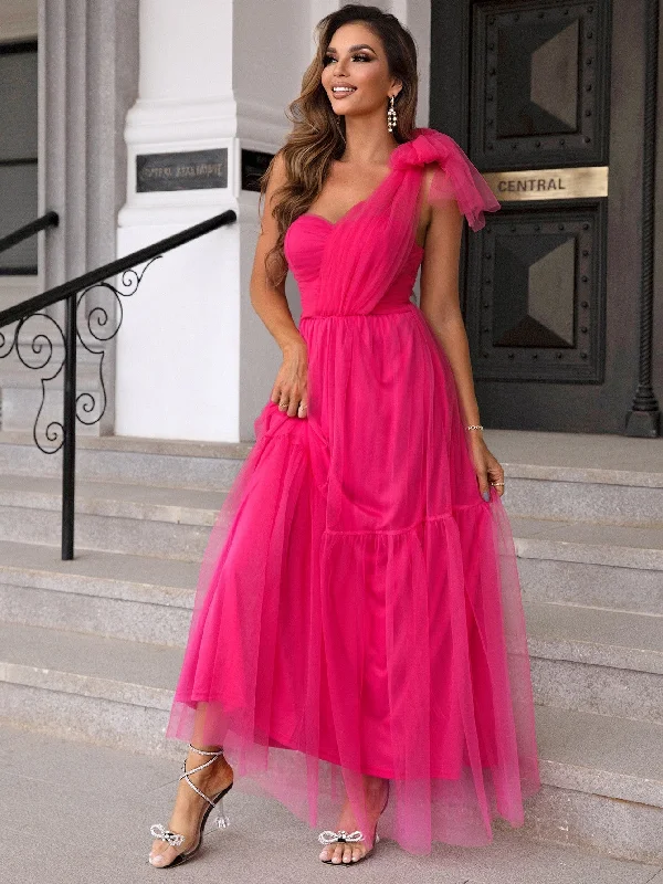 Tied One-Shoulder Tulle Dress