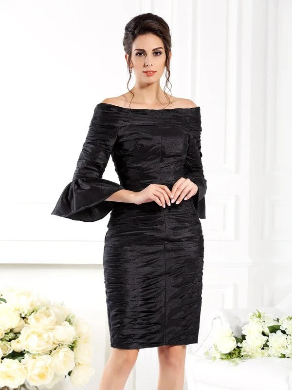 Sheath/Column Off-the-Shoulder Ruched 1/2 Sleeves Short Taffeta Mother of the Bride Dresses TPP0007211 Sheath/Column Off-the-Shoulder Ruched 1/2 Sleeves Short Taffeta Mother of the Bride Dresses TPP0007211