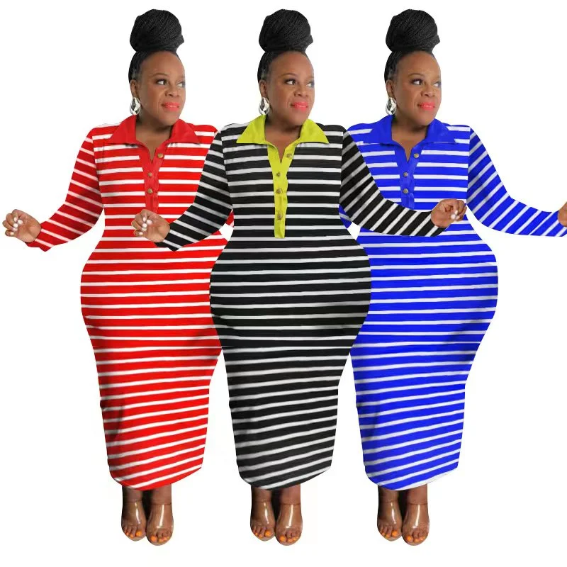 African Women Plus Size Striped Long Dress Evening Bodycon Cocktail Prom Gown Party
