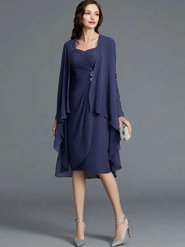Sheath/Column Sweetheart Chiffon 1/2 Sleeves Knee-Length Mother of the Bride Dresses TPP0007204
