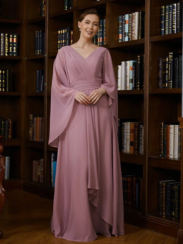 Valentina A-Line/Princess Chiffon Ruched V-neck 3/4 Sleeves Floor-Length Mother of the Bride Dresses STIP0020251 Valentina A-Line/Princess Chiffon Ruched V-neck 3/4 Sleeves Floor-Length Mother of the Bride Dresses STIP0020251
