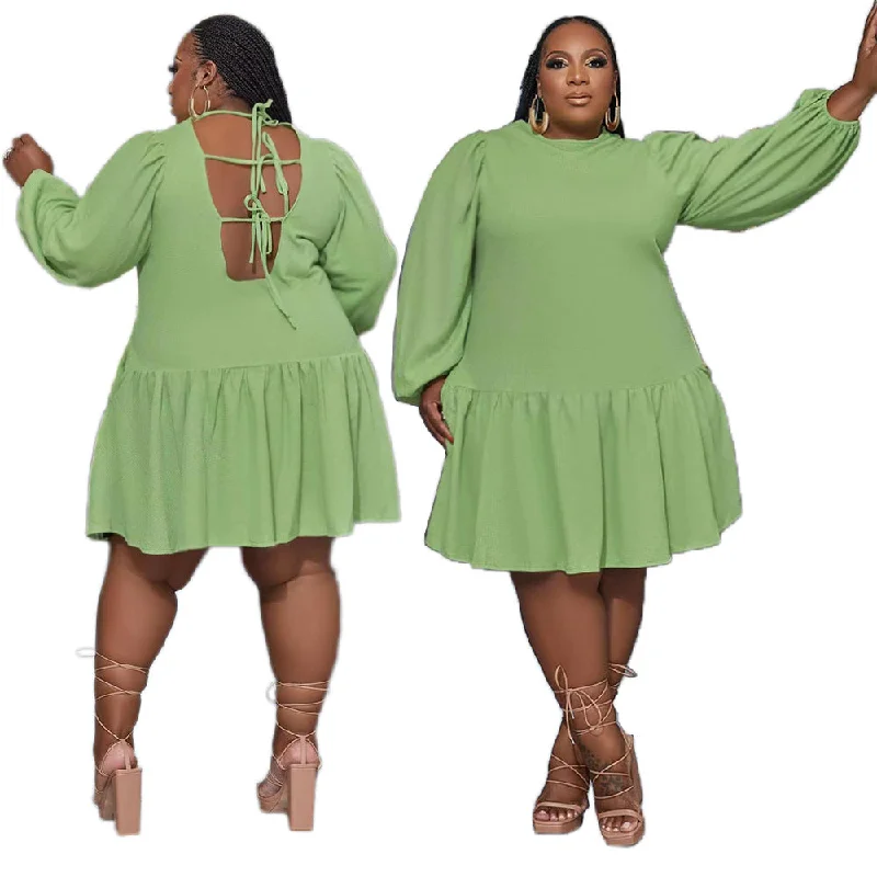 C1102ME23 New Design Plus Size Casual Solid Color Backless A-line Dress Women Sehe Fashion