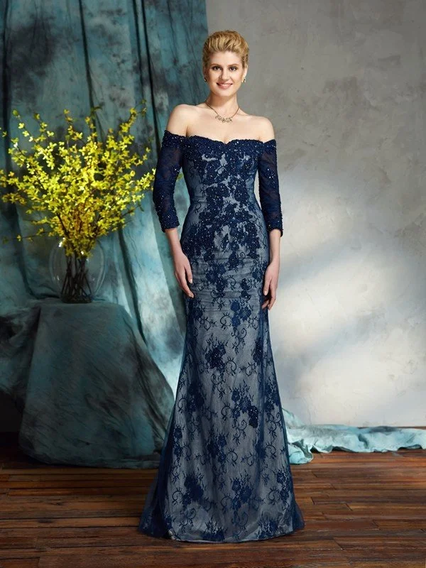 Trumpet/Mermaid Off-the-Shoulder Lace 3/4 Sleeves Long Lace Mother of the Bride Dresses TPP0007206 Trumpet/Mermaid Off-the-Shoulder Lace 3/4 Sleeves Long Lace Mother of the Bride Dresses TPP0007206