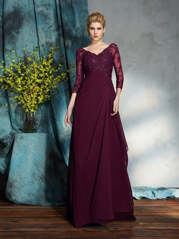 A-Line/Princess V-neck Beading 3/4 Sleeves Long Chiffon Mother of the Bride Dresses TPP0007150 A-Line/Princess V-neck Beading 3/4 Sleeves Long Chiffon Mother of the Bride Dresses TPP0007150