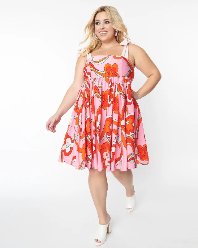 Smak Parlor Plus Size Pink Psychedelic Floral Print Babydoll Dress | Pink Psychedelic Floral Print Smak Parlor Plus Size Pink Psychedelic Floral Print Babydoll Dress | Pink Psychedelic Floral Print